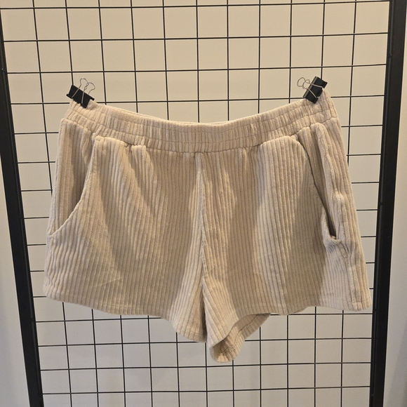 Volcom Pants - Volcom Beige Corduroy Elastic-Waist Athletic Shorts